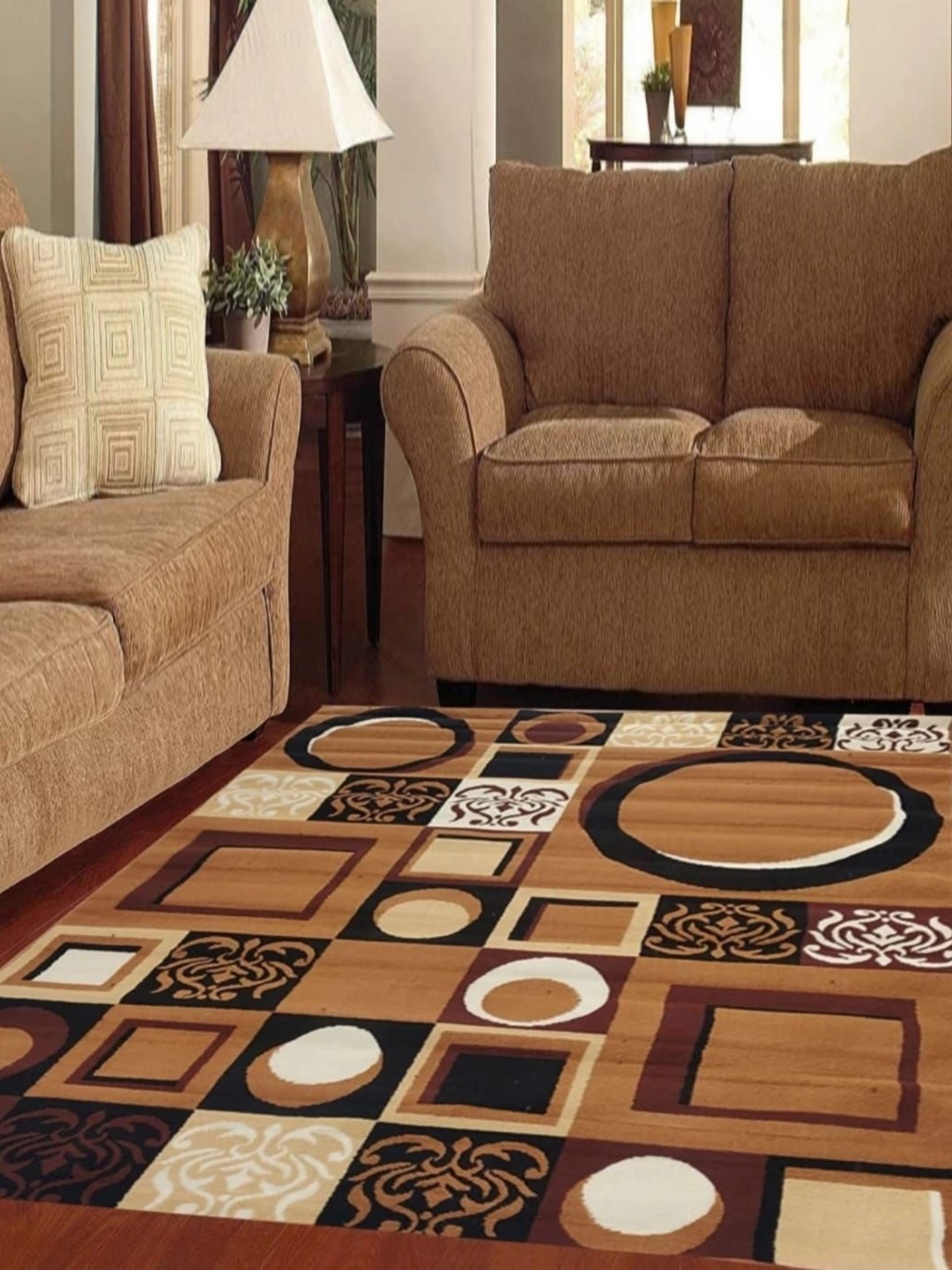 

Samjeeda Handloom carpets Red Geometric Anti-Skid Polyester Carpet