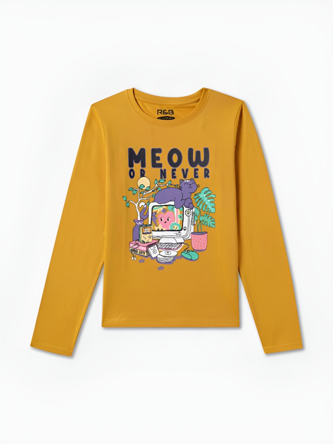 

R&B Girls Graphic Printed Round Neck Cotton T-shirt, Yellow