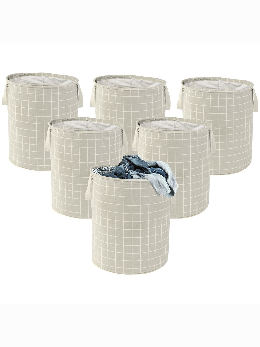

Kuber Industries Grey & White 6 Pieces Foldable Cotton Laundry Bags 60 L Each