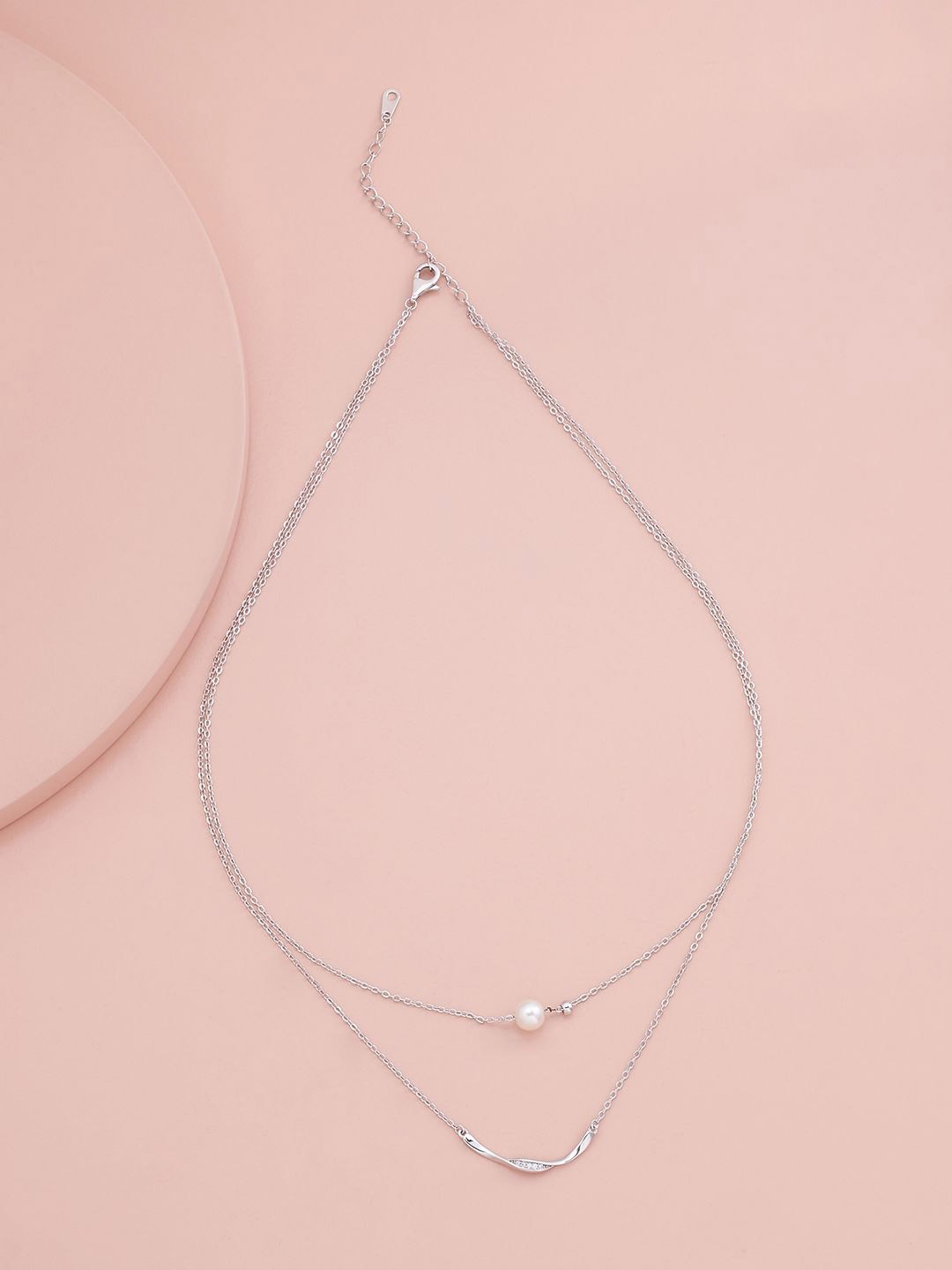 

Kushal's Fashion Jewellery Rhodium-Plated CZ Studded & Pearls Beaded Layered Chain, Silver