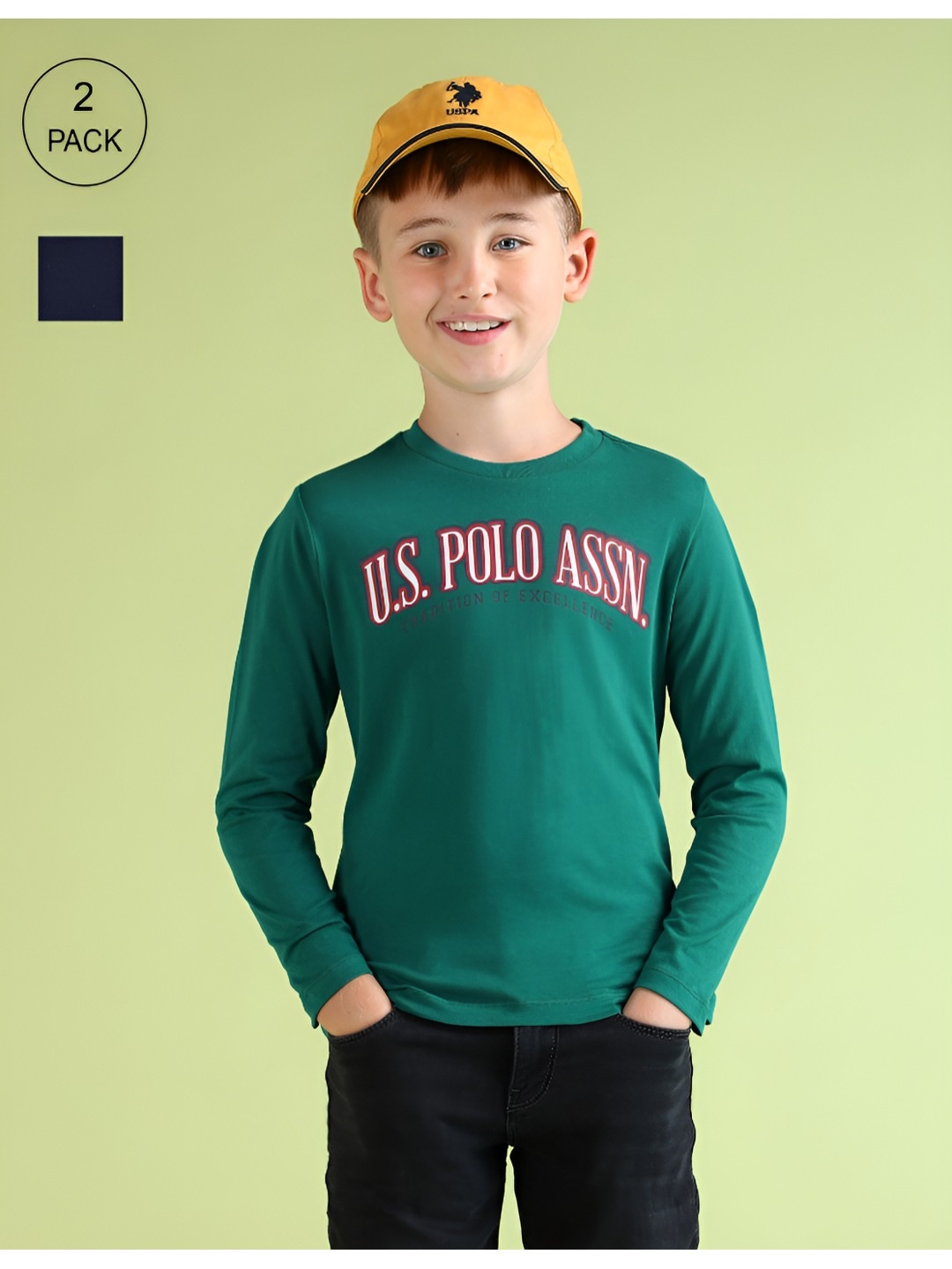 

U.S. Polo Assn. Kids Boys Typography Printed Round Neck Cotton T-shirt, Green