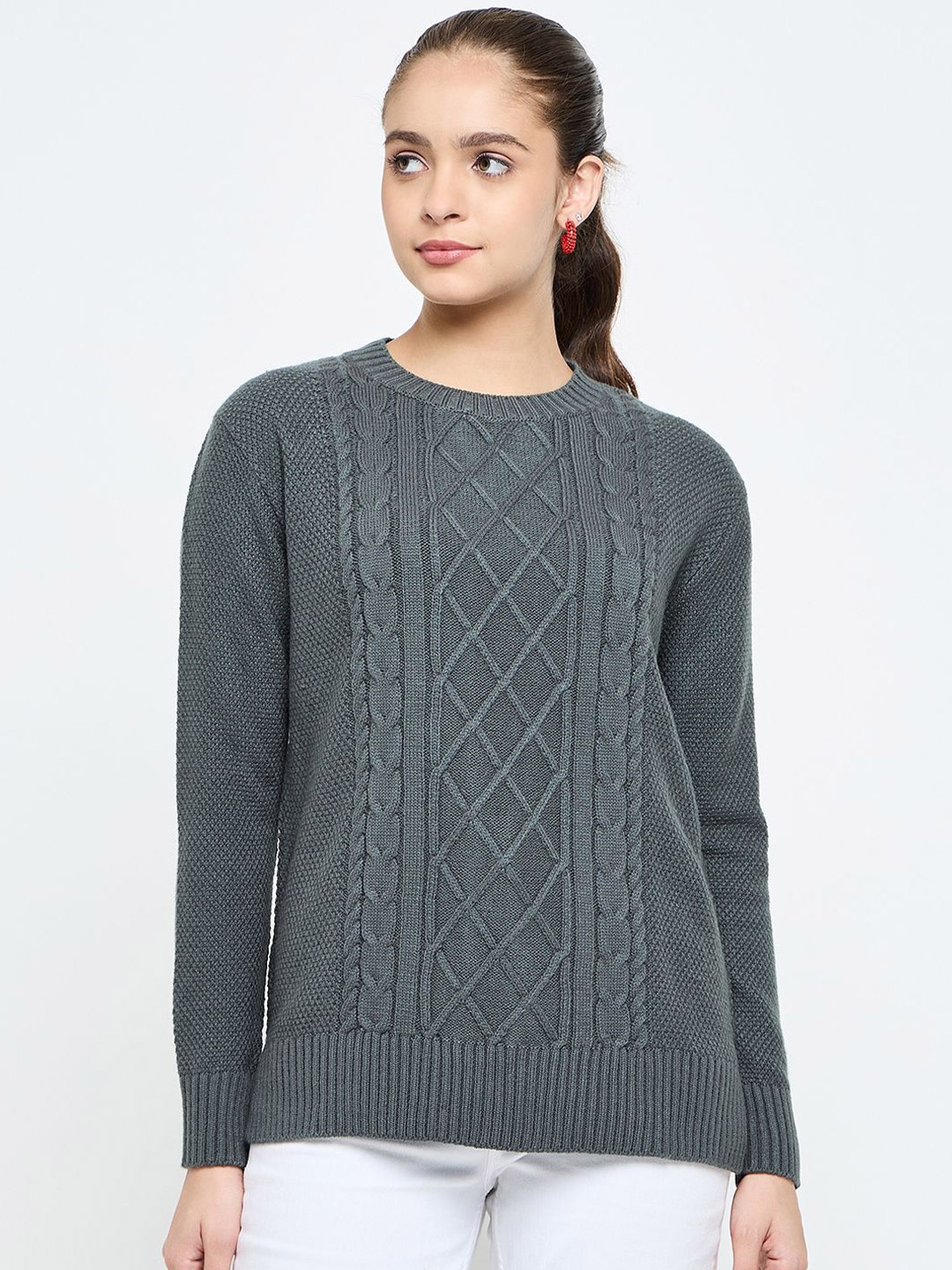 

CREATIVE LINE Women Self Design Woollen Top, Grey