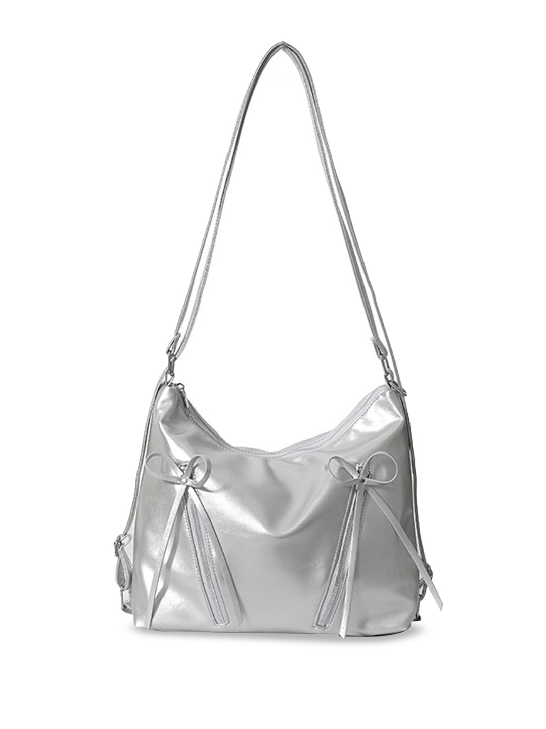 

StyleCast x Revolte Women Solid Structured Sling Bag, Silver