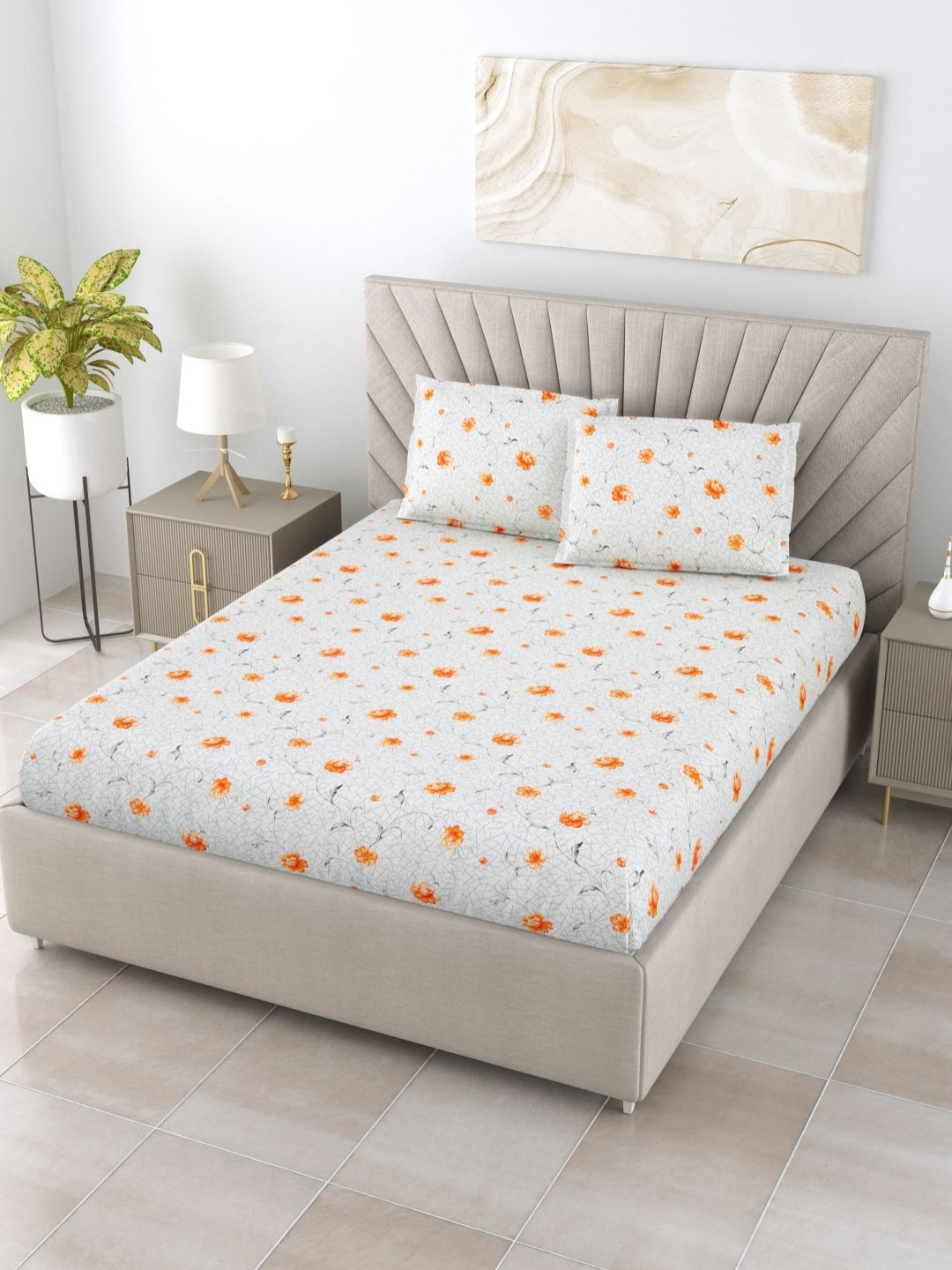 

BOMBAY DYEING DREAM LOVER Orange Colored Printed Cotton Queen Bedsheet Set 2.54 x 2.24m