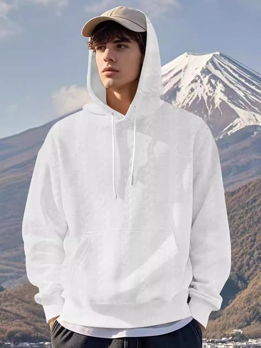

StyleCast x Revolte Men Long Sleeves Hooded Sweatshirt, White