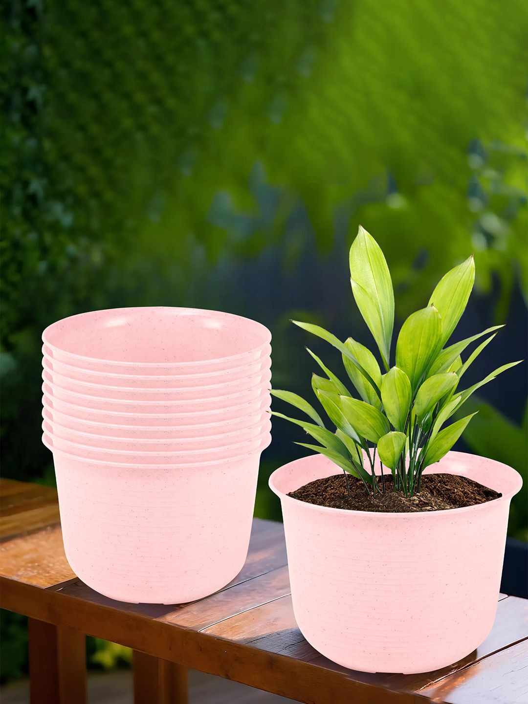 

Kuber Industries Pink 10 Pieces Textured Planters With Plate