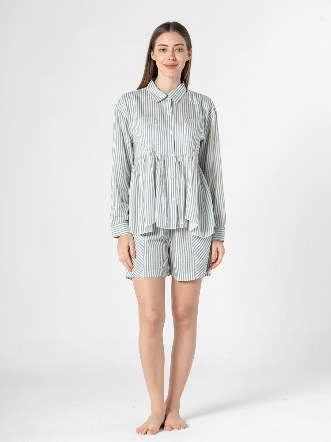 

SANSKRUTIHOMES Striped Pure Cotton Shirt With Shorts, White