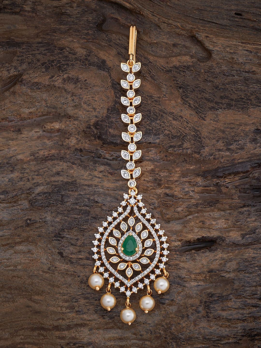 

Kushal's Fashion Jewellery Rhodium-Plated Zircon & Beaded Maang Tikka Head Jewellery, Green