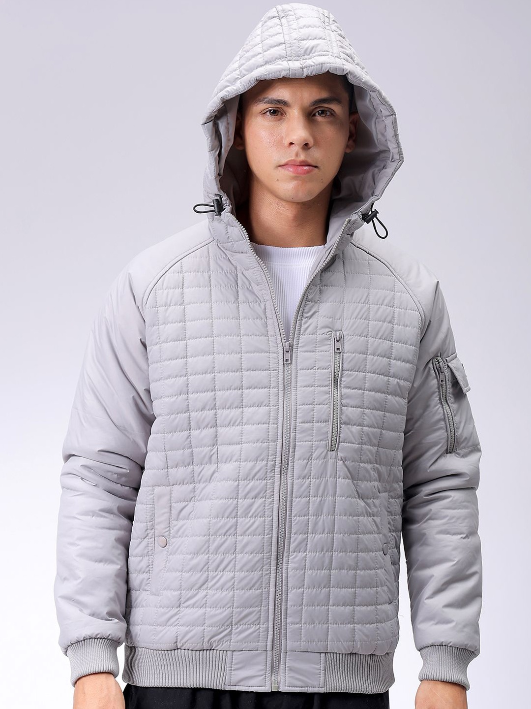 

The Indian Garage Co Men Hooded Slim Fit Bomber Jacket, Grey