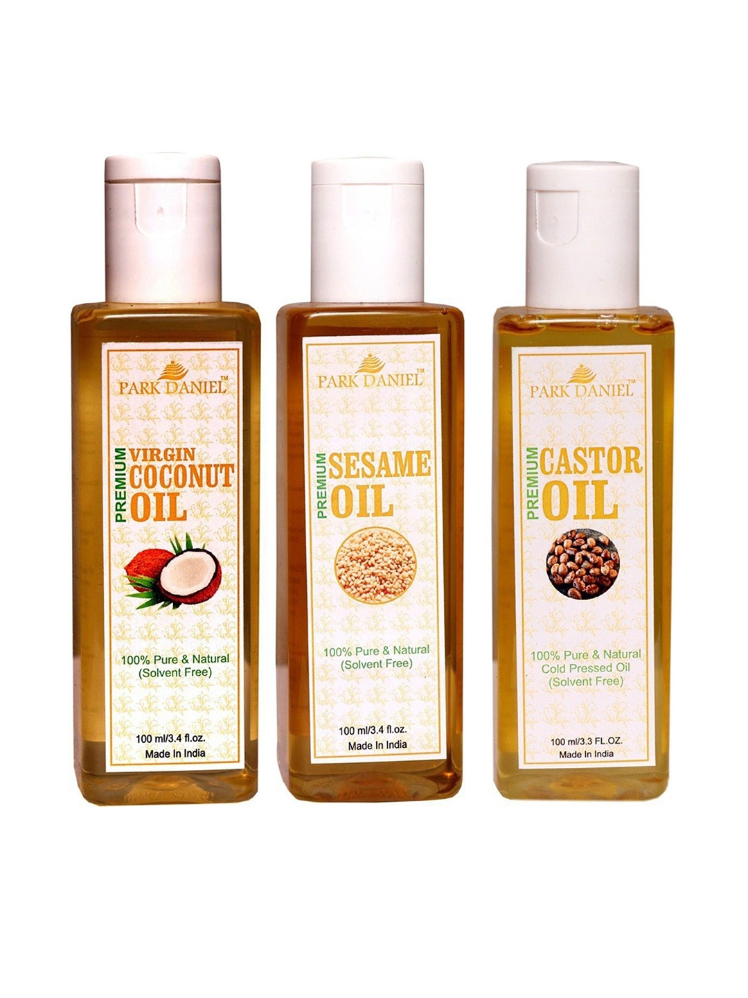 

Park Daniel Set Of 3 Premium Sesame, Virgin Coconut & Castor Oil For Skin & Hair -300ml, Transparent