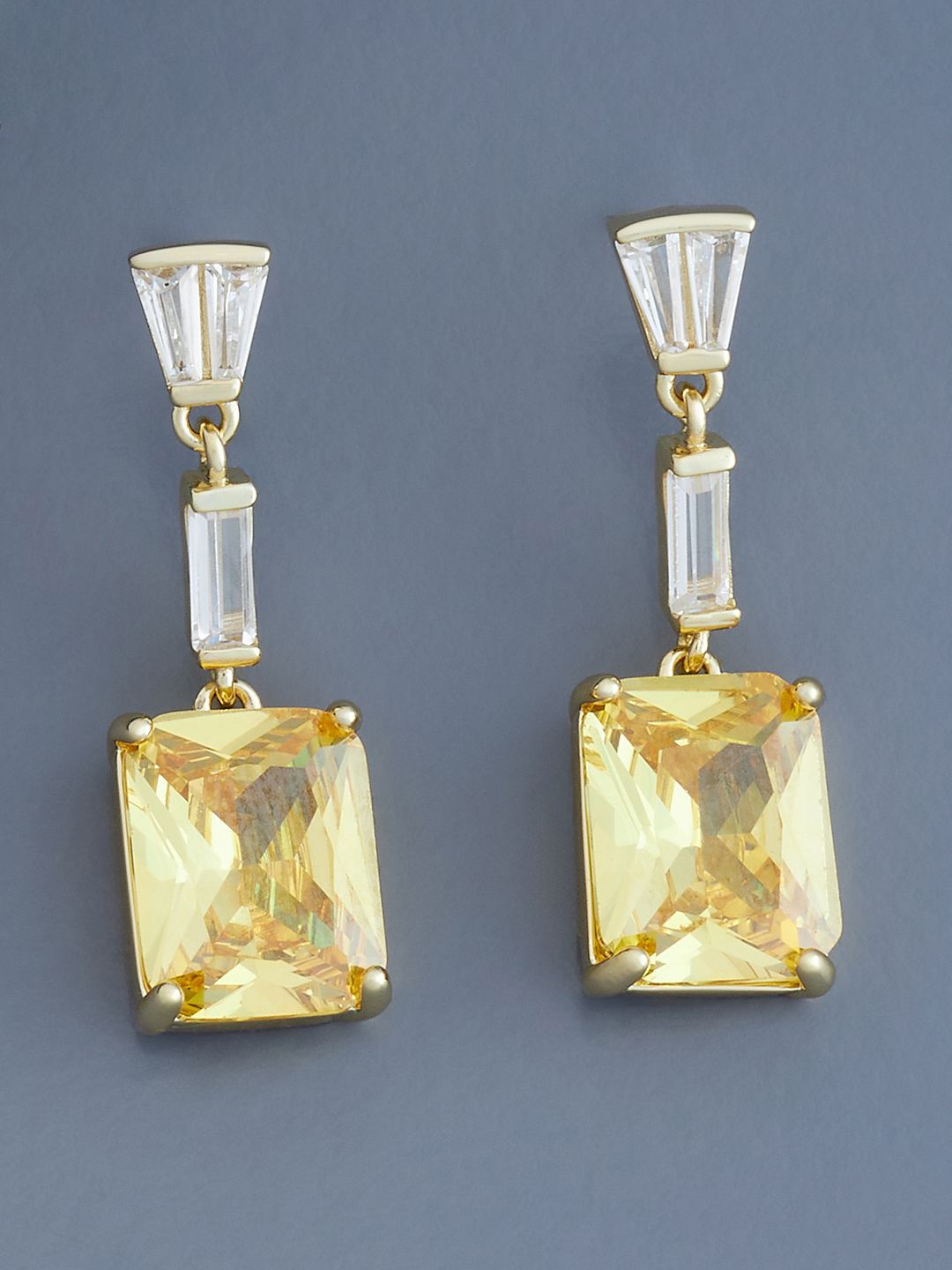 

Kushal's Fashion Jewellery Gold-Plated Geometric Cubic Zirconia Drop Earrings