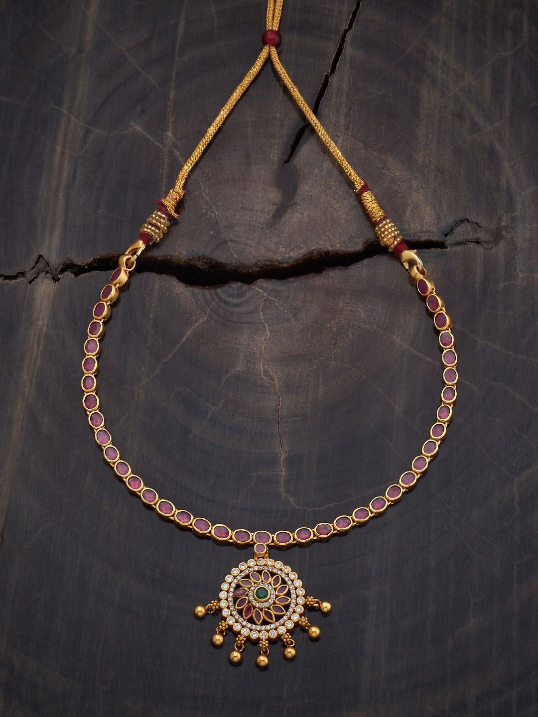 

Kushal's Fashion Jewellery 92.5 Pure Silver Gold-Plated Temple Minimal Necklace