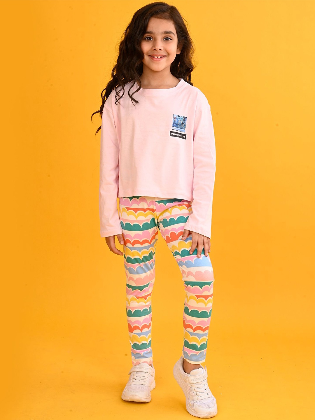 

Anthrilo Girls Round Neck Top With Leggings, Pink