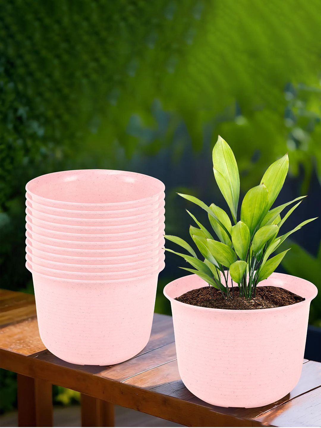 

Kuber Industries Pink 12 Pieces Marble Finish Planters With Tray