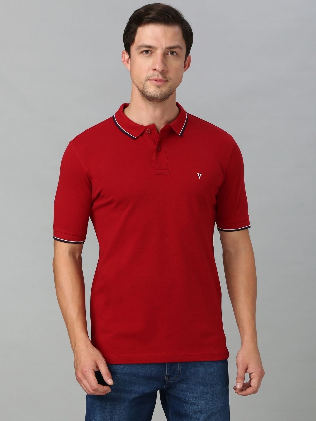 

Van Heusen Men Solid Polo Collar Pure Cotton T-shirt, Red
