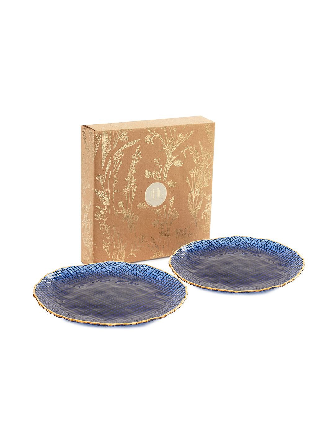 

Pure Home and Living Blue & Gold Toned 2 Pieces Textured Glass Dinner Plates