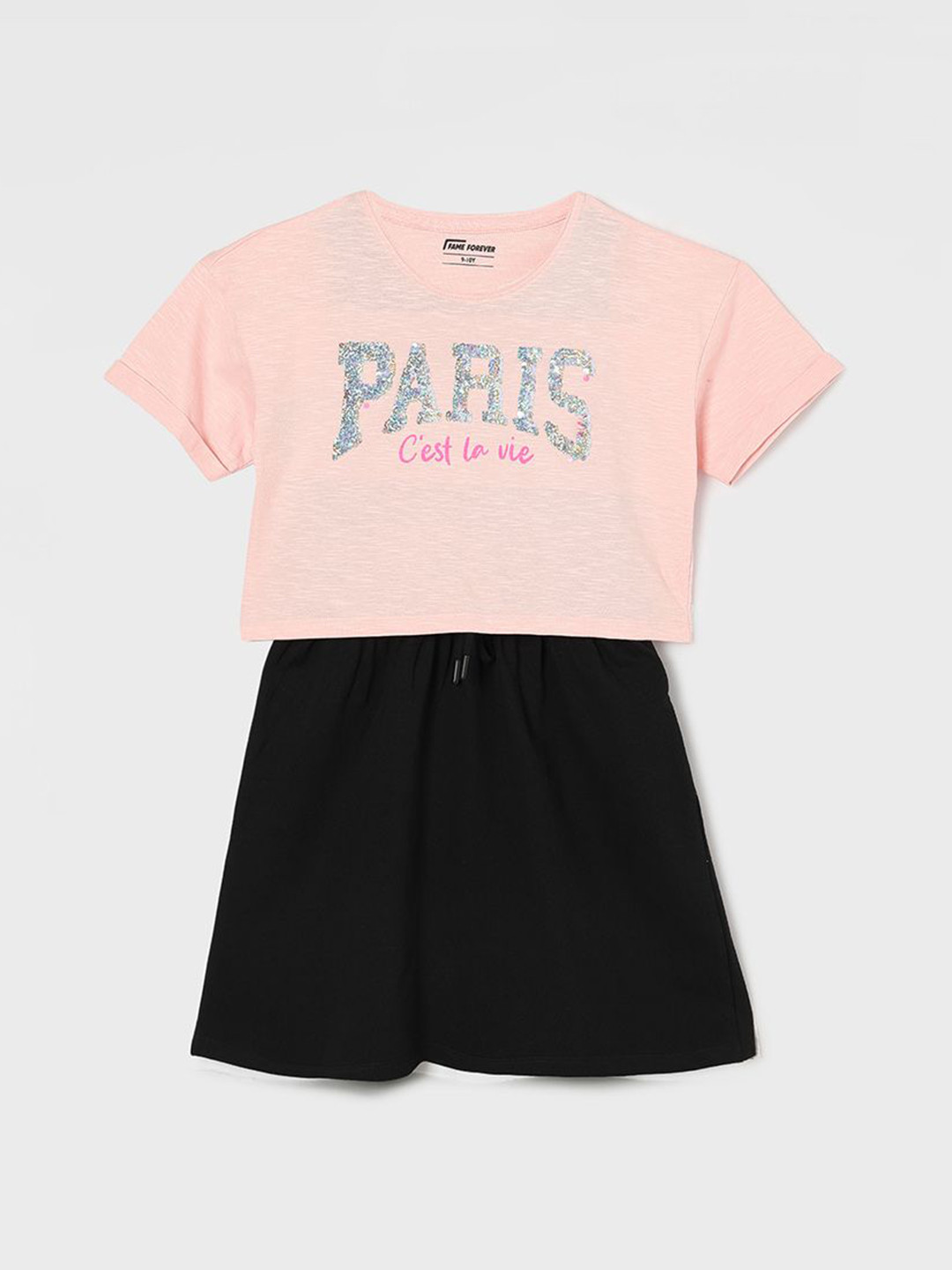 

Fame Forever by Lifestyle Girls Cotton Alphanumeric Printed Fit & Flare Dress, Pink
