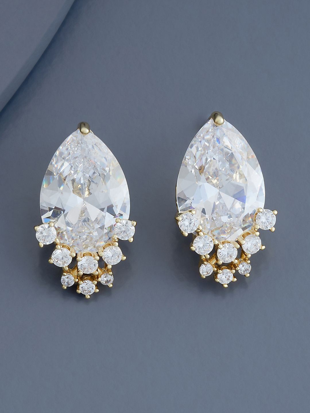 

Kushal's Fashion Jewellery Gold-Plated Teardrop Shaped Cubic Zirconia Studs, White