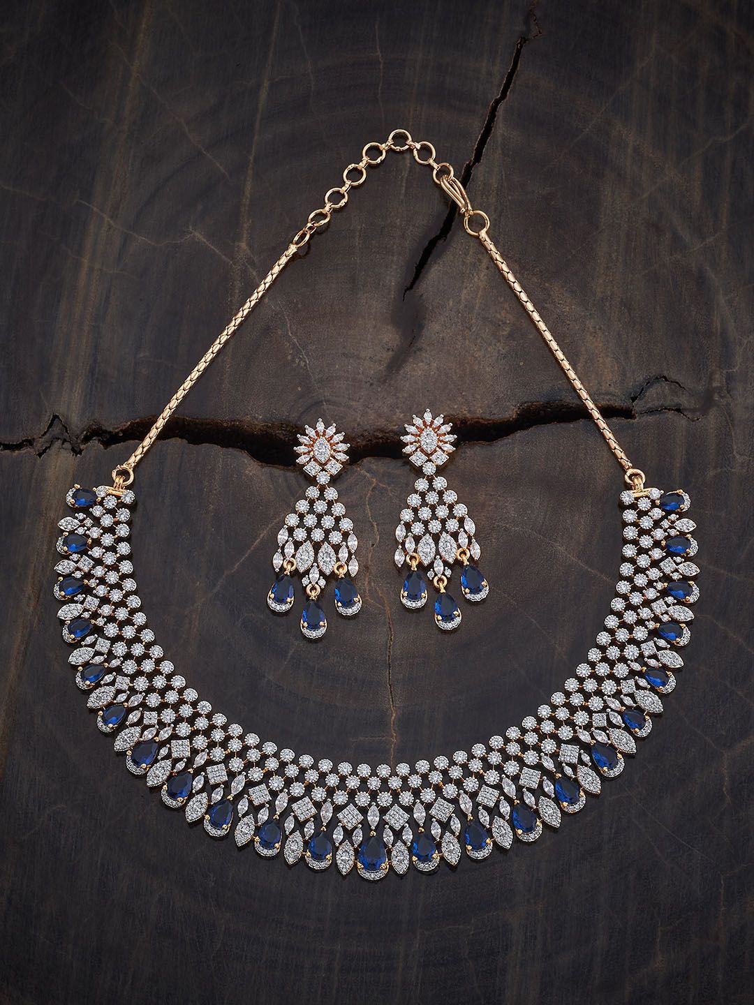 

Kushal's Fashion Jewellery Gold-Plated CZ Studded Necklace & Earrings