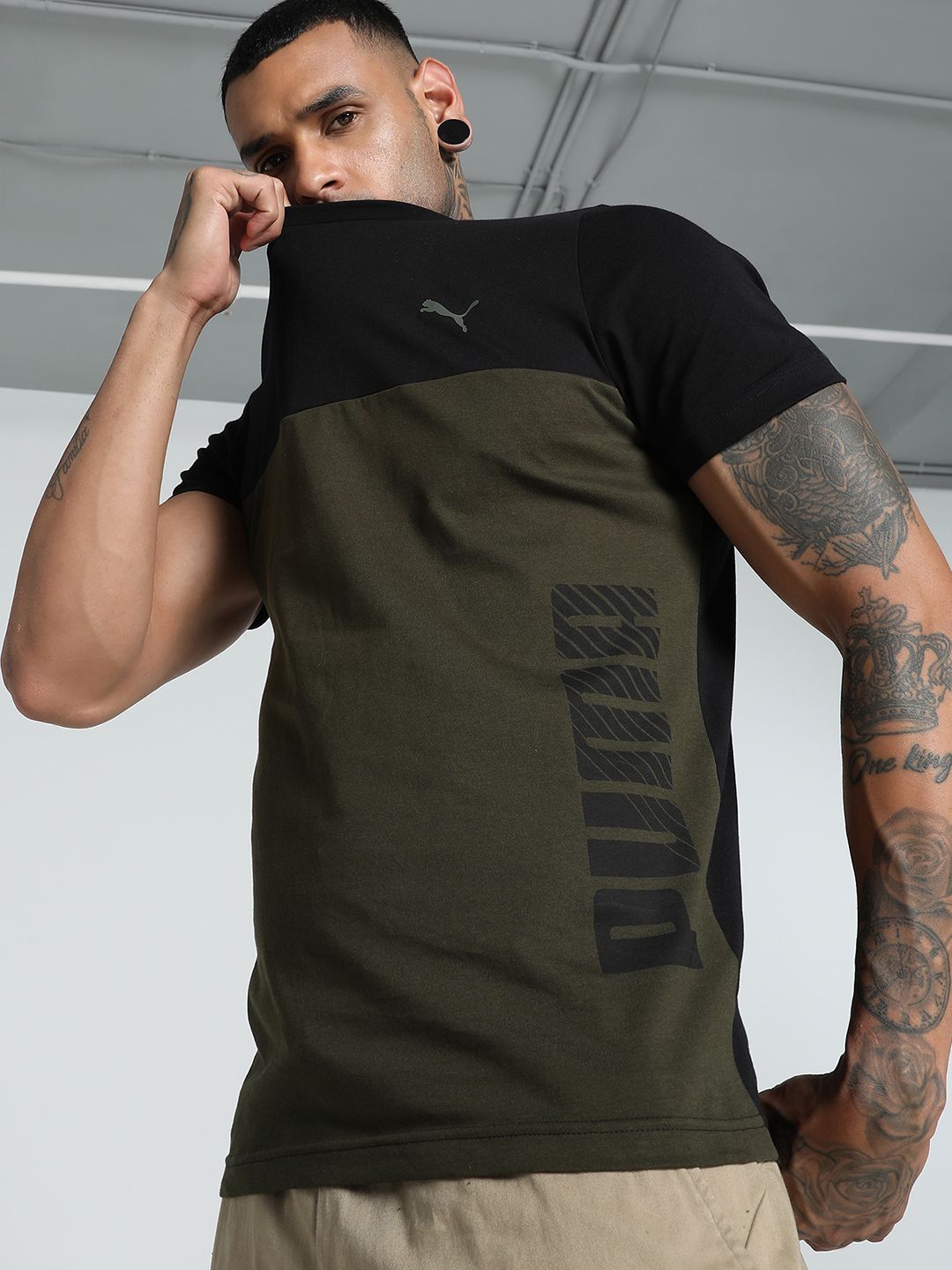 

Puma Logo Wording Slim Fit Tee, Green