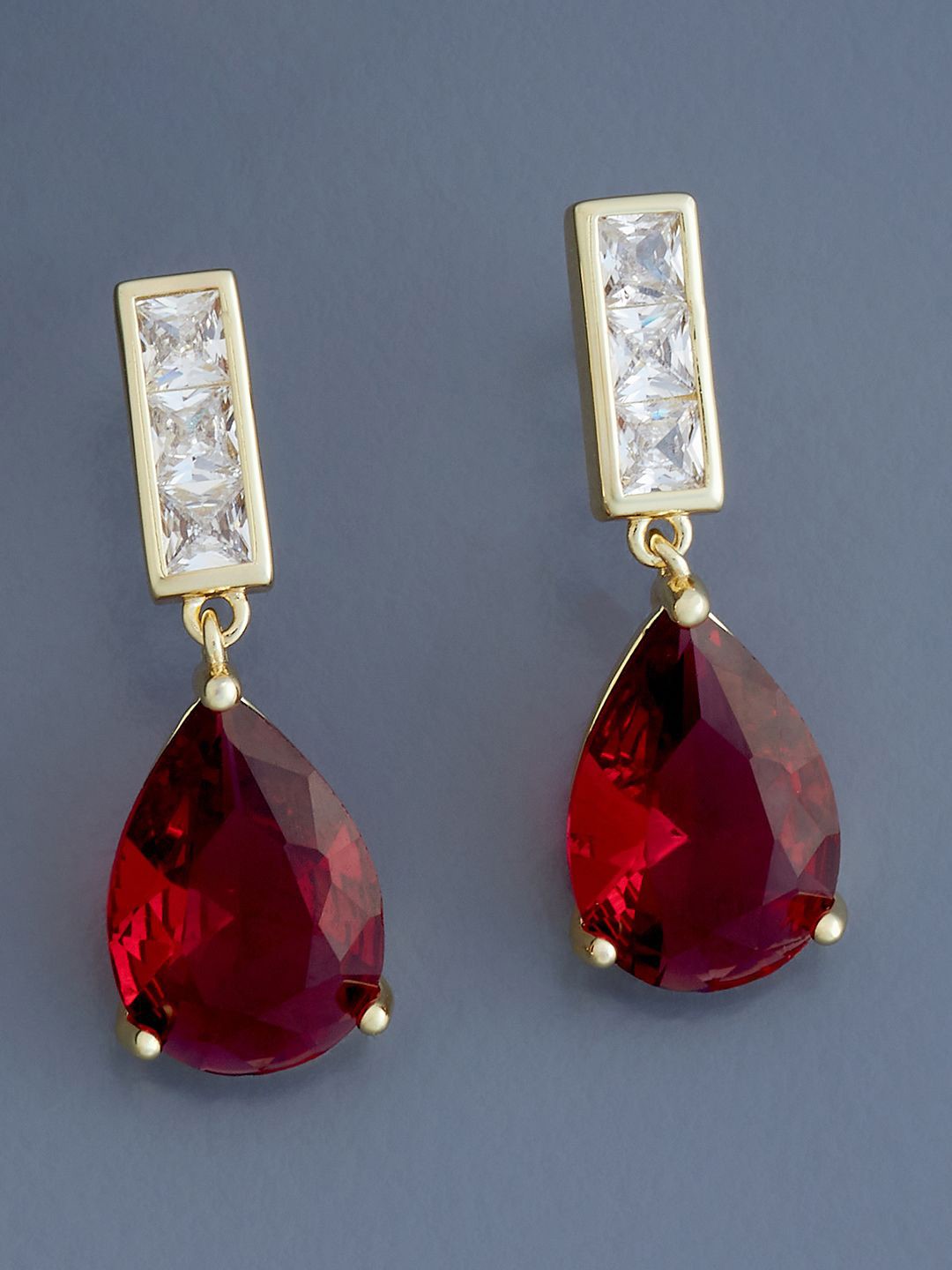 

Kushal's Fashion Jewellery Gold Plated Teardrop Shaped Drop Earrings, Red