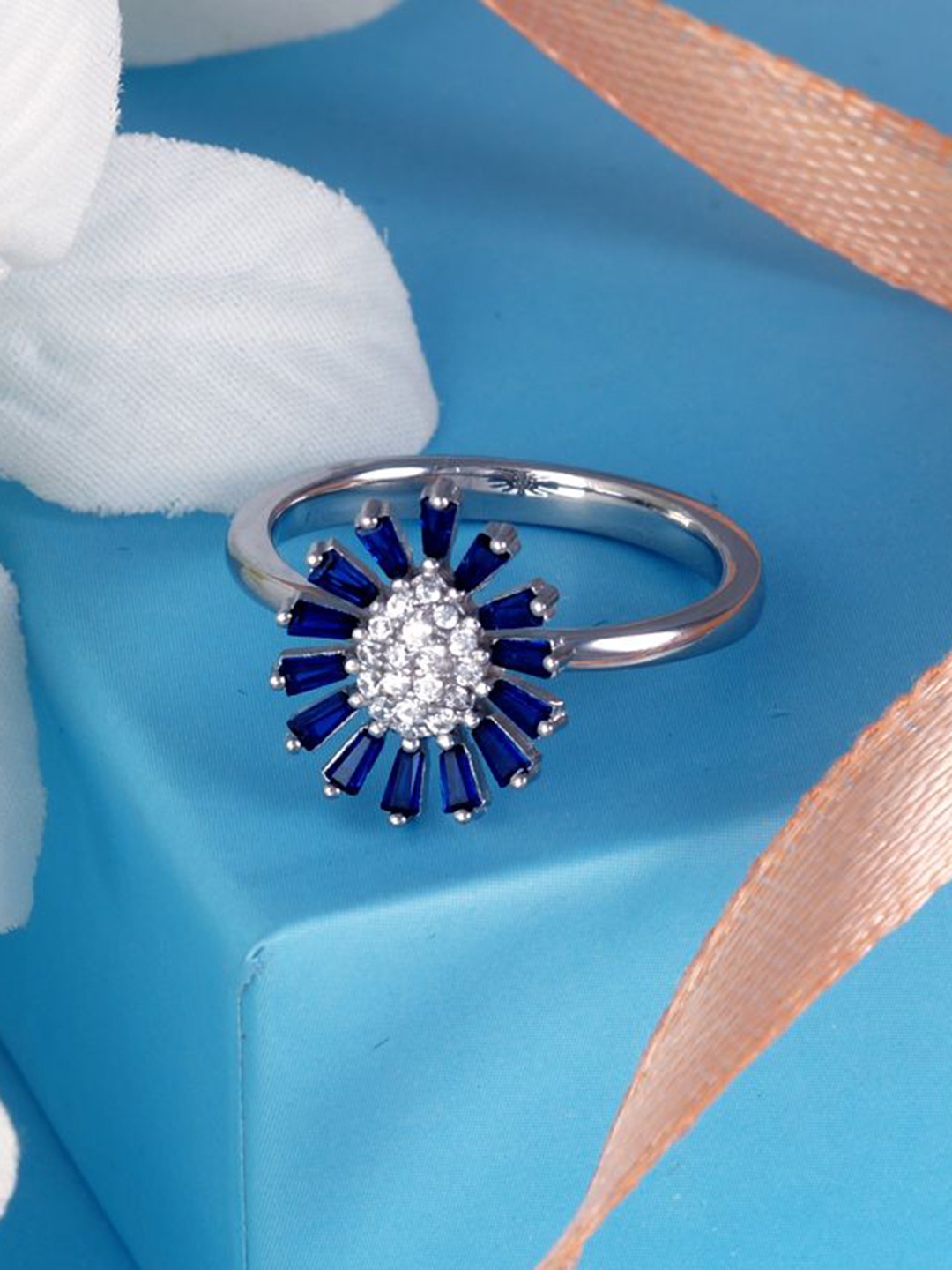 

Tuanz Silver Jewelry 925 Sterling Silver Rhodium-Plated CZ-Studded Divine Chakra Ring