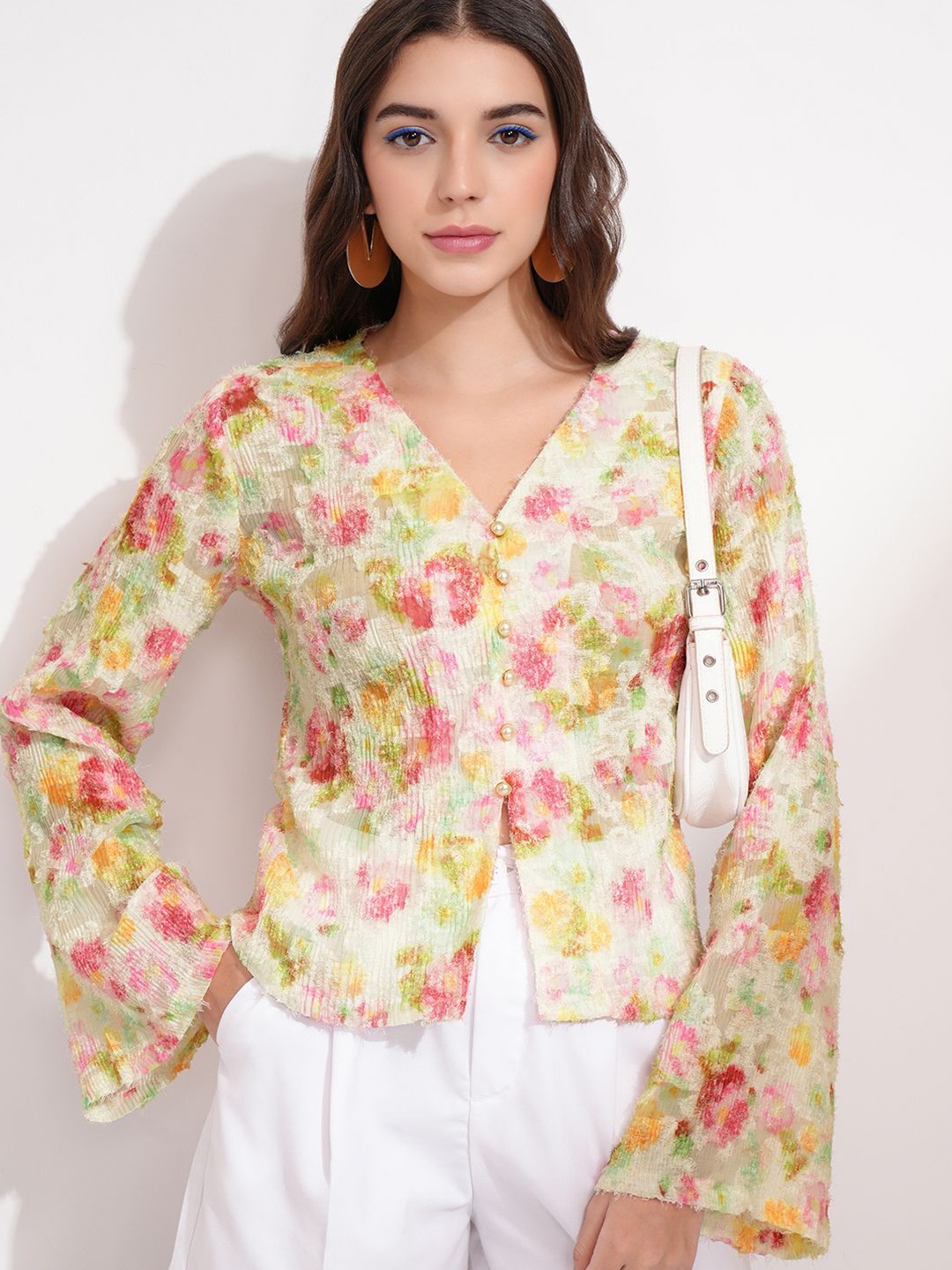 

Tokyo Talkies Women Printed A-Line Top, Yellow