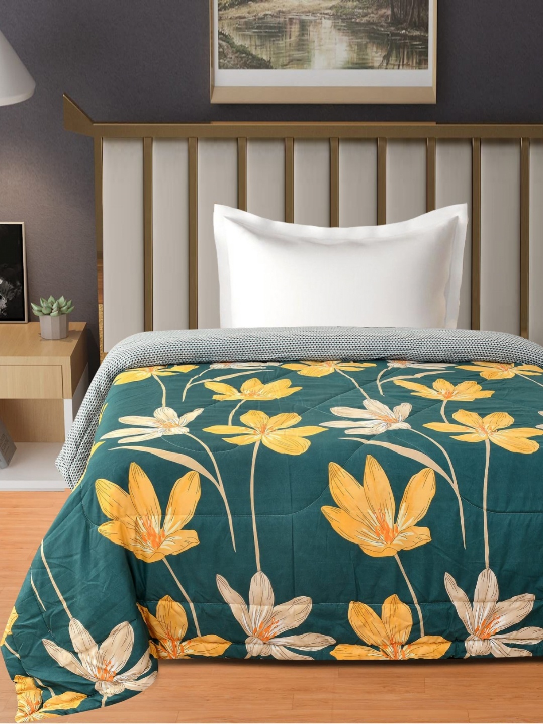 

Florida Green & Yellow Floral Microfiber 120 GSM Single Bed Comforter