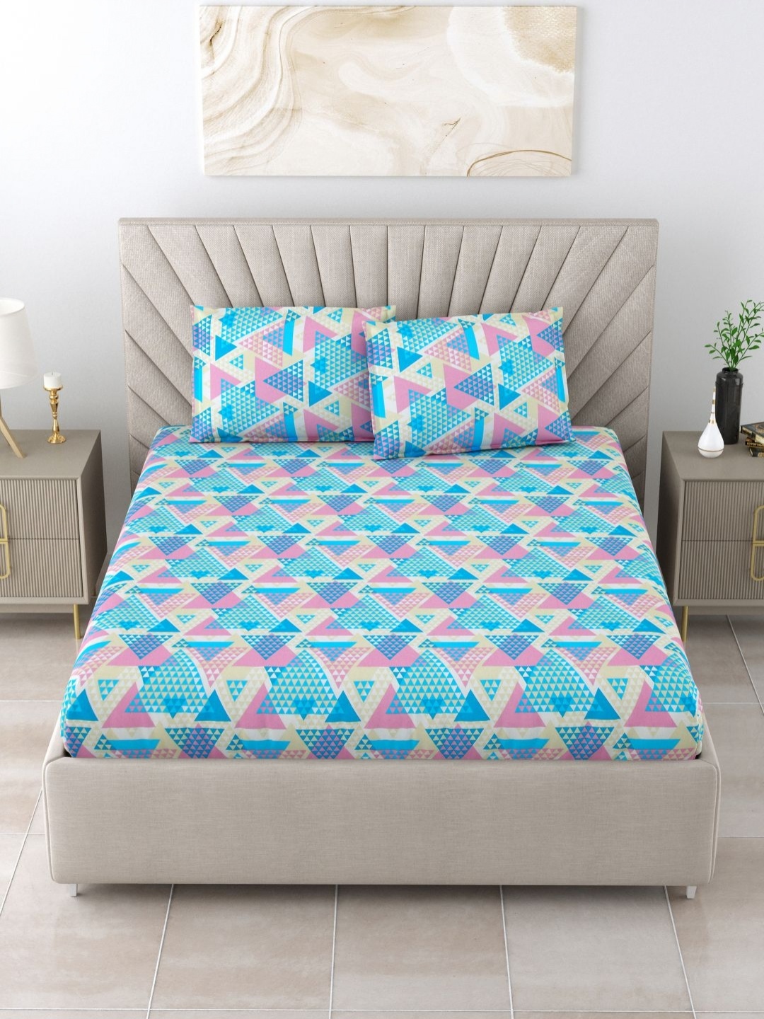 

BOMBAY DYEING Epigram Blue Floral Cotton 144 TC Queen Bedsheet Set 2.24 m x 2.54 m