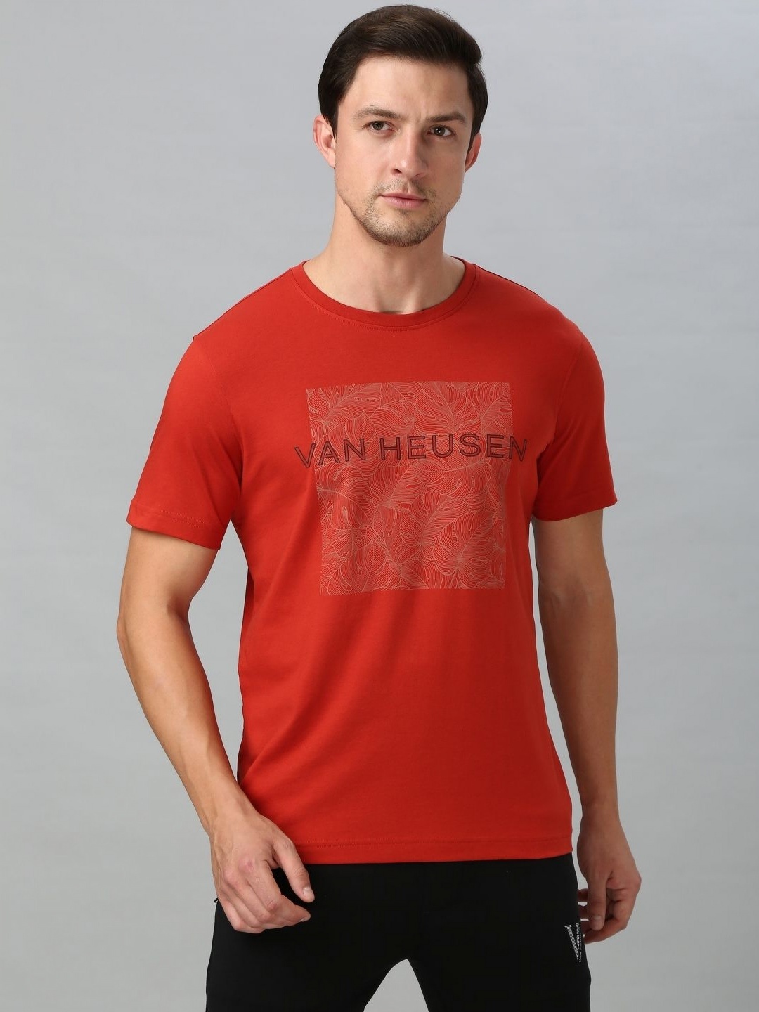 

Van Heusen Men Graphic Printed Round Neck Cotton T-shirt, Red