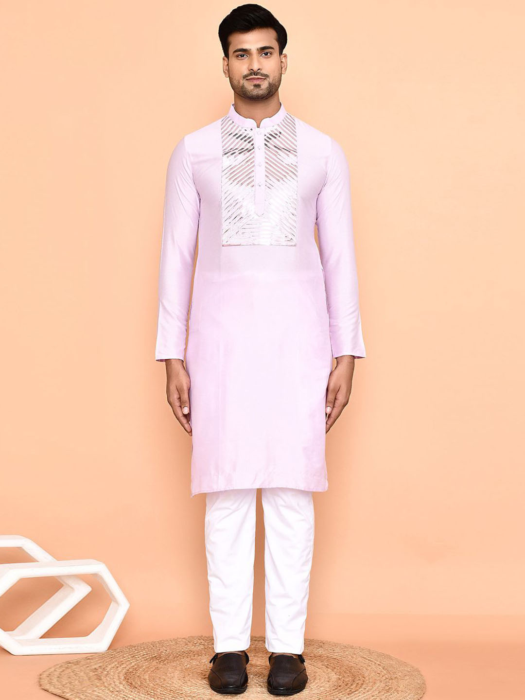 

Arihant Rai Sinha Striped Yoke Design Regular Sequinned Straight Kurta With Trouser, Purple