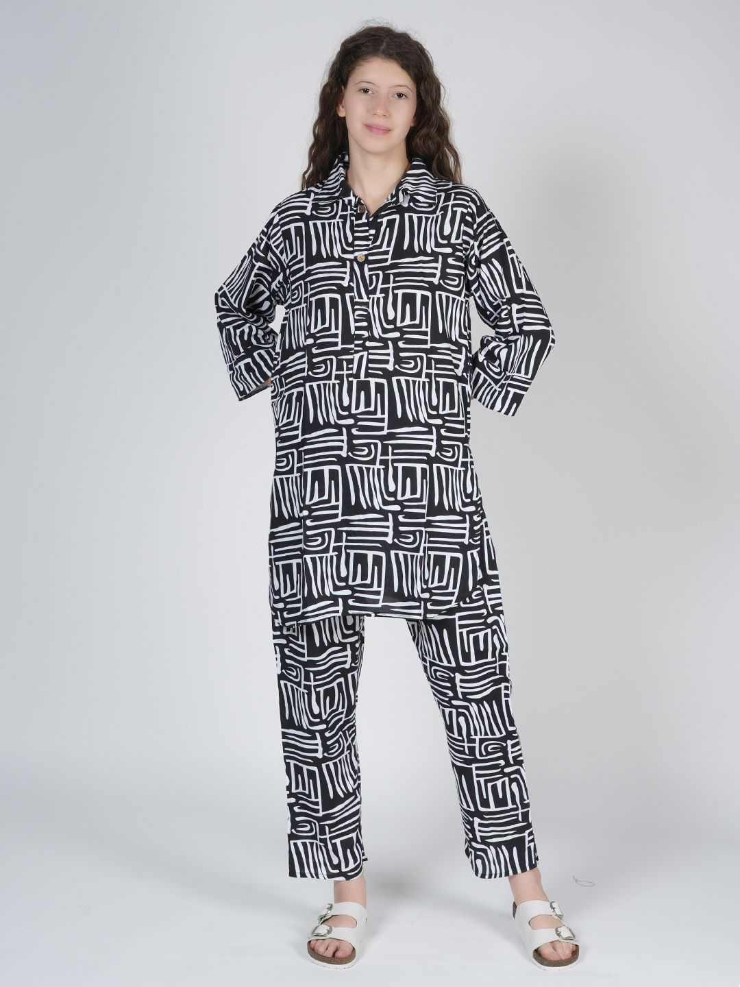 

Jandir Fashion Printed Tunic With Trousers Co-Ords, Black