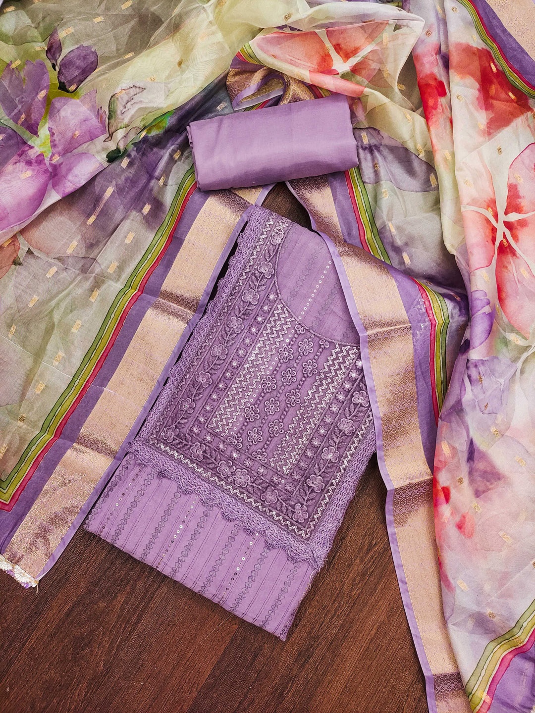 

Maroosh Embellished Beads and Stones Unstitched Dress Material, Lavender
