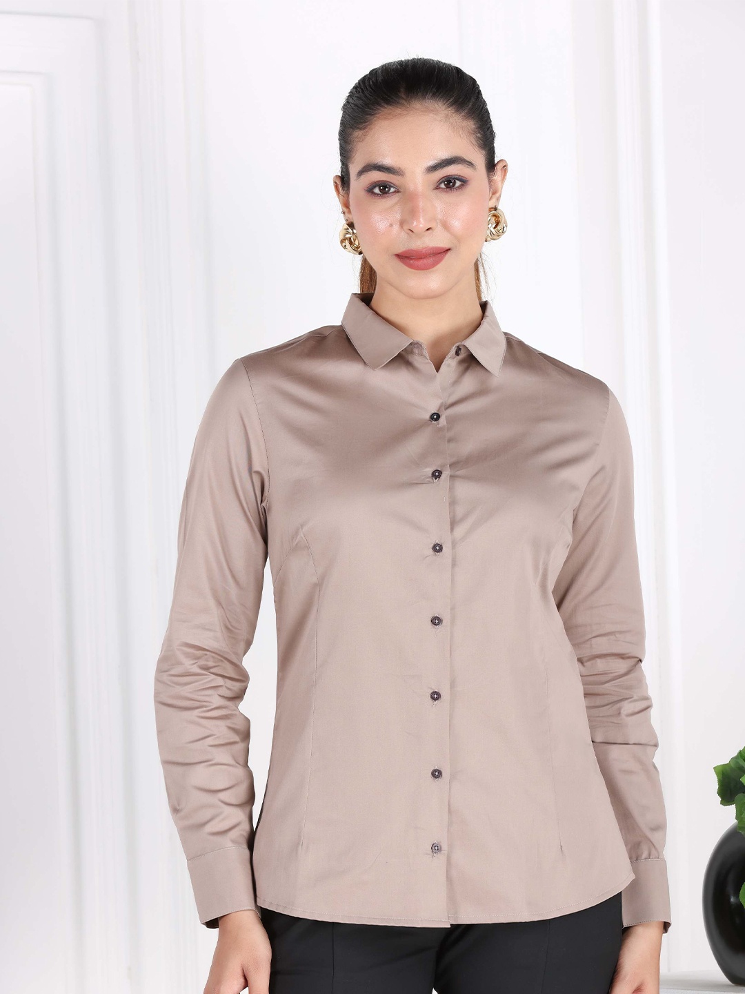 

Mlada Women Regular Formal Cotton Shirts, Brown