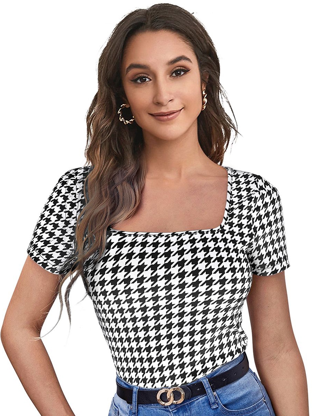 

SANJANA SILK Women Abstract Printed Top, White