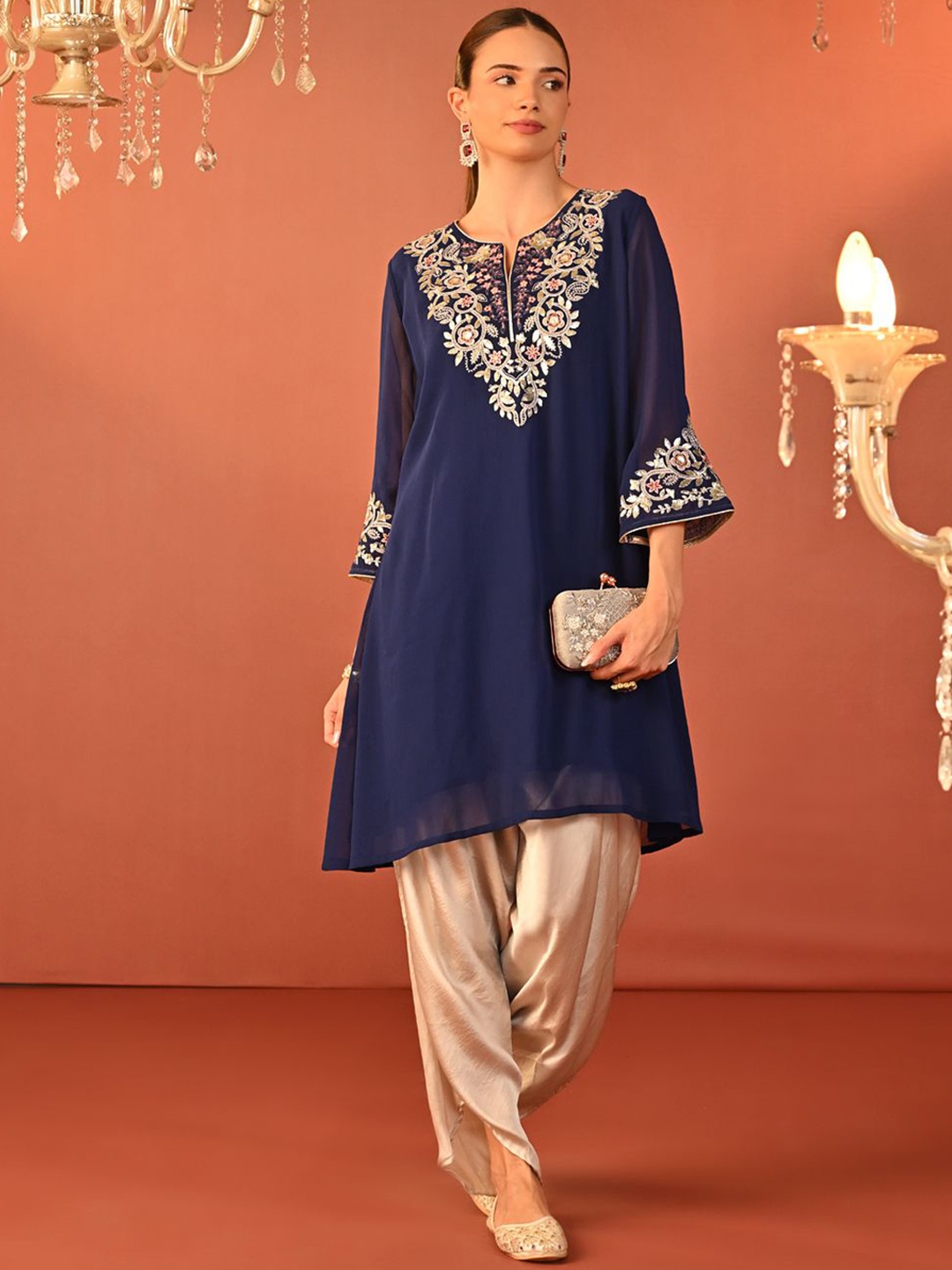 

Lakshita Embroidered Tunic With Trousers, Blue