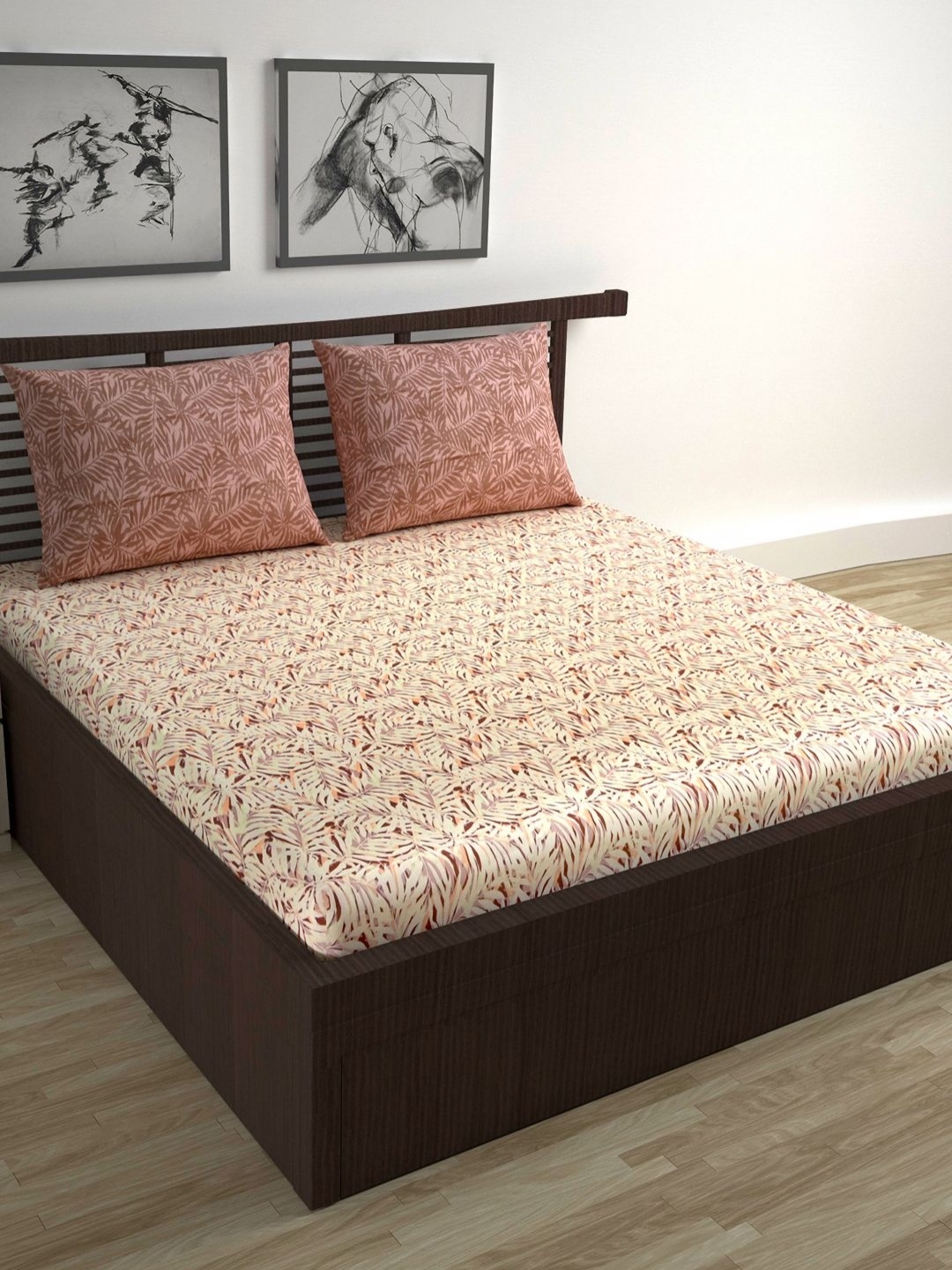 

Divine Casa Red Floral Printed Pure Cotton 144 TC King Bedsheet Set 2. 54 m x 2.22 m