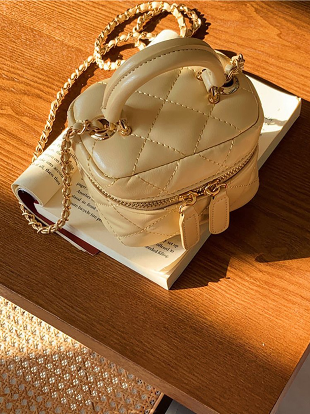 

StyleCast x Revolte Women Textured Structured Satchel Bag, Beige