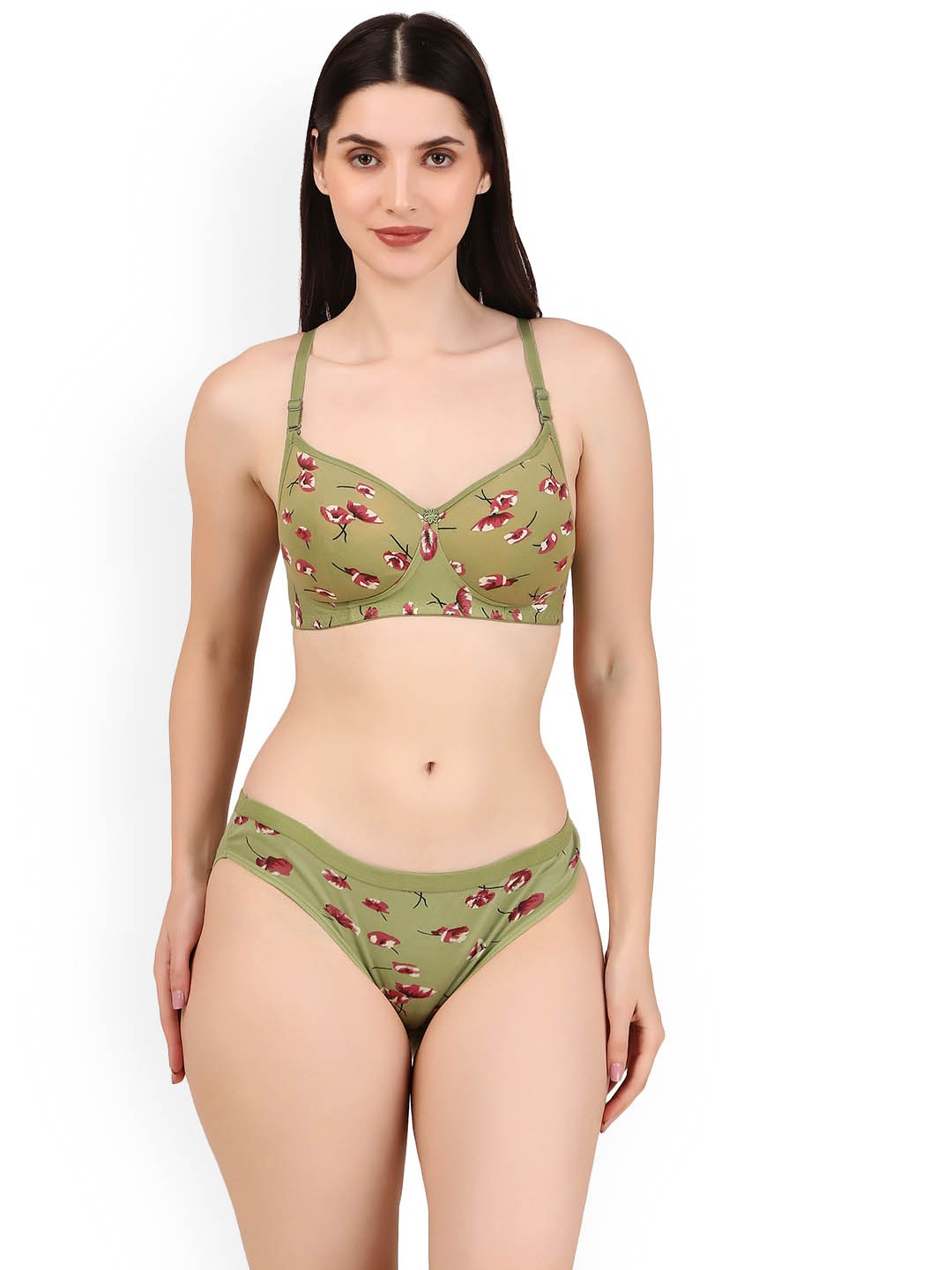 

Piylu Women Printed Lightly-Padded Lingerie Set, Green