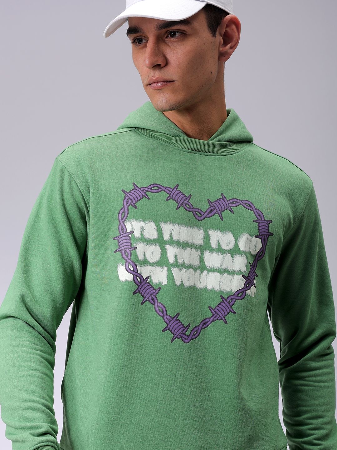 

The Indian Garage Co Men Typography Printed Hooded Sweatshirt, Green