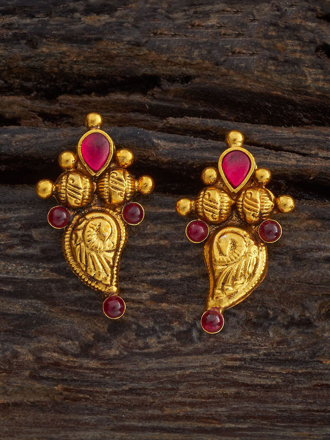 

Kushal's Fashion Jewellery 92.5 Pure Silver Gold Plated Artificial Stones Studs Earrings