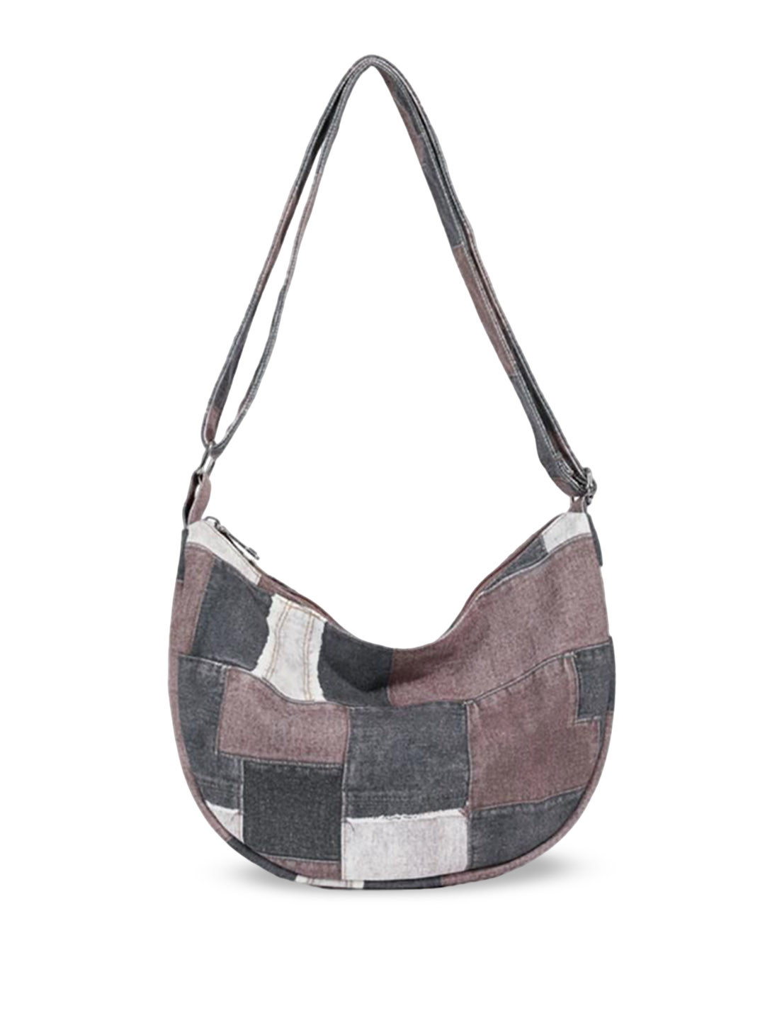 

StyleCast x Revolte Women Colourblocked Half Moon Hobo Bag, Brown