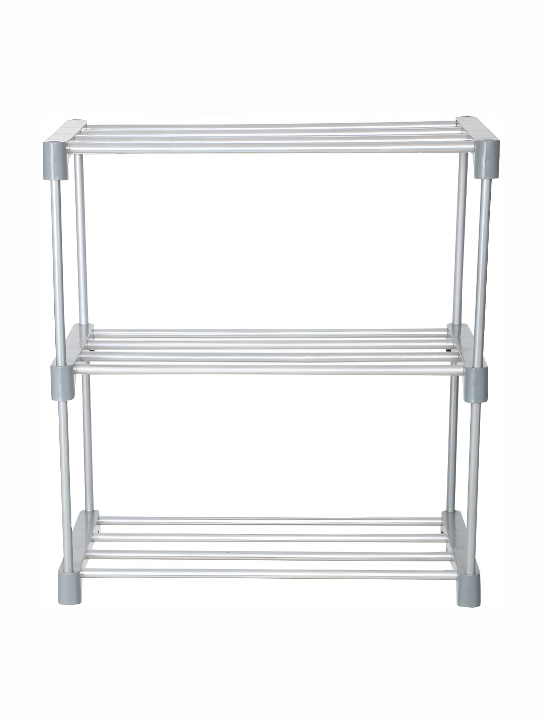 

Decent Hut Grey & Silver Toned 3 Tier Rectangle Stainless Steel Shoe Rack