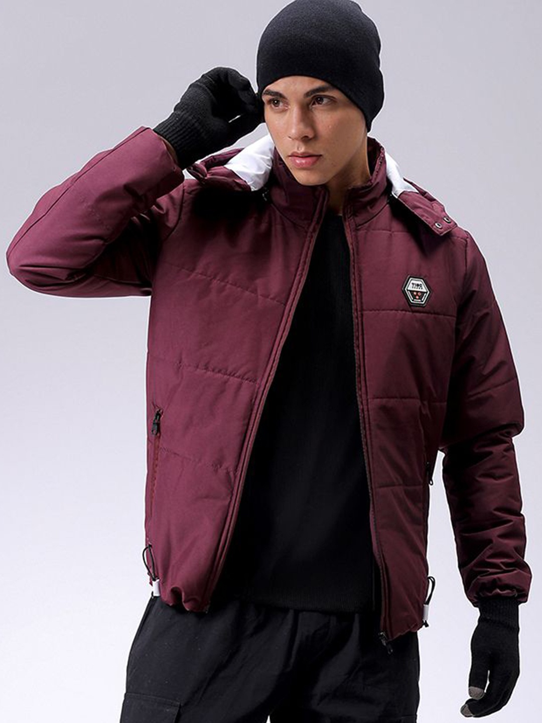

The Indian Garage Co Men Slim Fit Zip-Front PufferJacket with Detachable Hood, Turquoise blue