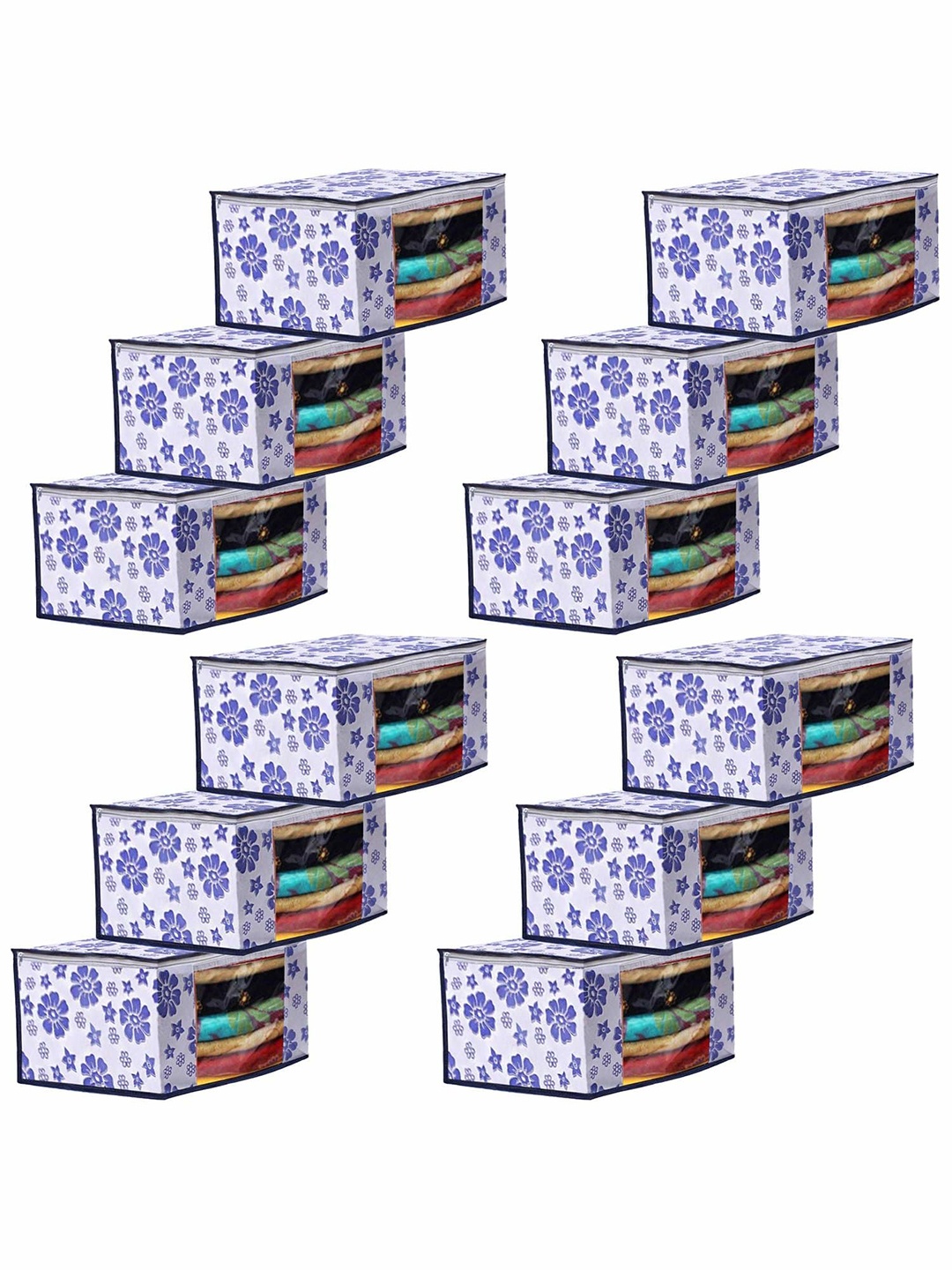 

Kuber Industries Blue & White 12 Pieces Floral Printed Saree Cover Organisers