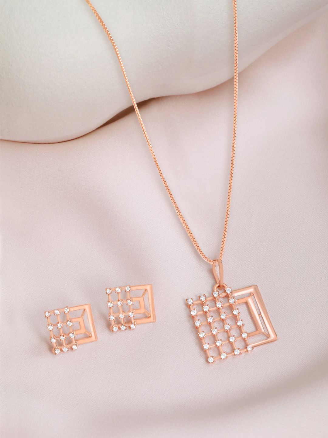 

Zavya 925 Sterling Silver Rose Gold Plated CZ Stone Studded Necklace and Earrings