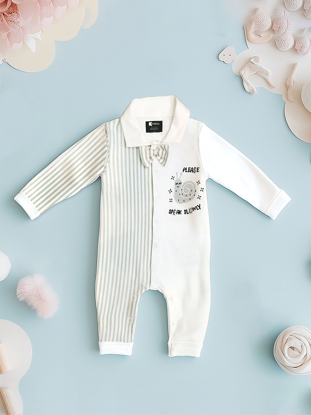 

Kidbea Kids Printed Pure Organic Cotton Romper, White