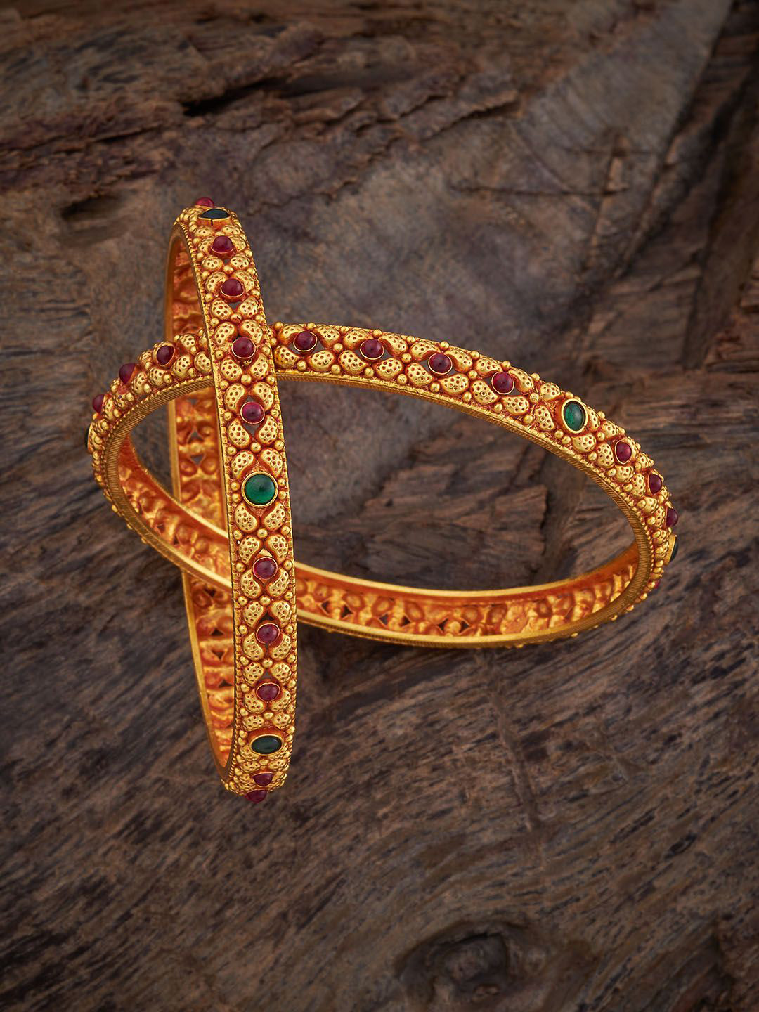 

Kushal's Fashion Jewellery Pack Of 2 Gold-Plated Artificial Stones Studded Bangles