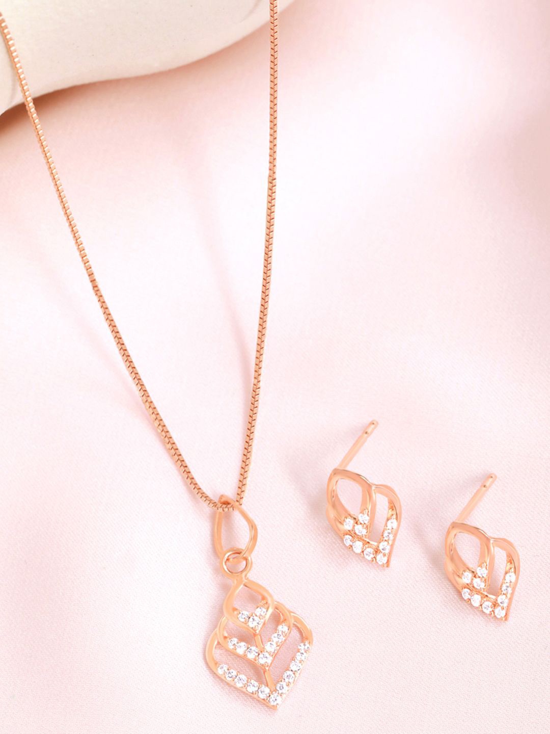 

Zavya 925 Sterling Silver Rose Gold-Plated Stone-Studded Necklace and Earrings