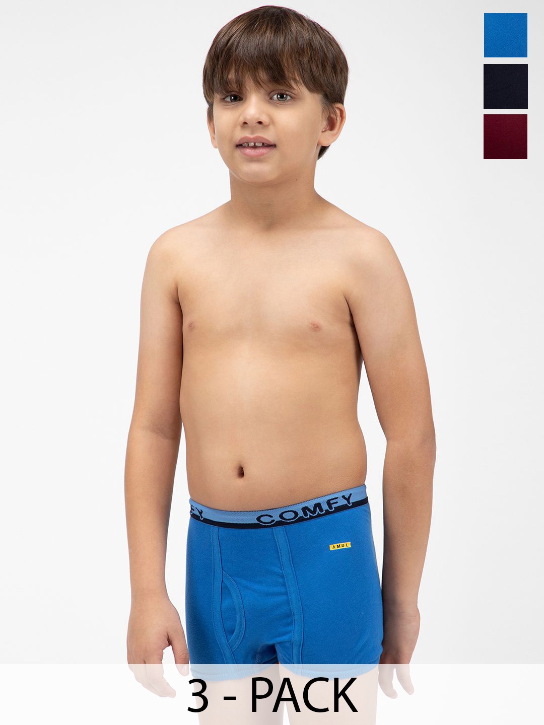 

AMUL COMFY Boys Pack Of 3 Cotton Trunks AC-SMINITROE-MA-NY-SB-60-3PC, Maroon